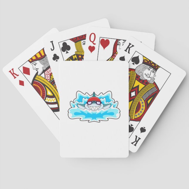 Shark at Swimming with Swimming goggles Playing Cards (Back)