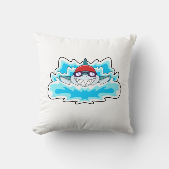 Shark at Swimming with Swimming goggles Throw Pillow (Front)