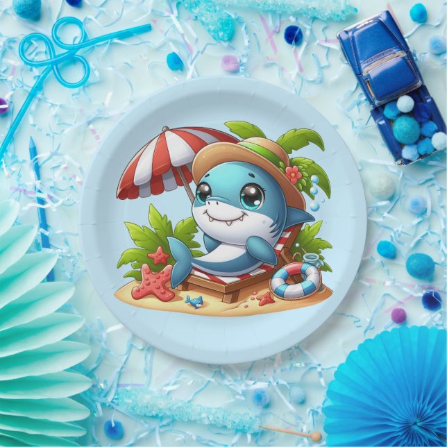 Shark Attack Beach Birthday Paper Plates  (Party)