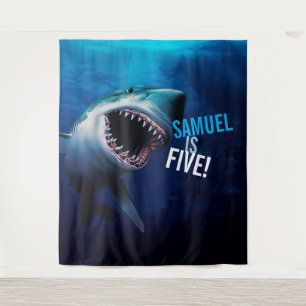 Shark Attack    Boys Birthday Ocean Photo Backdrop Tapestry