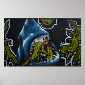 Shark attack graffiti poster