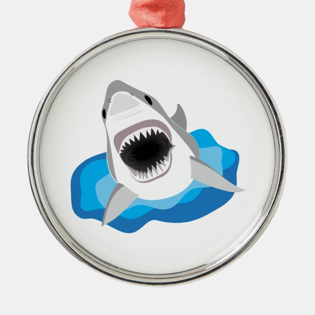 Shark Attack - Great White Shark Leaps from Waves Metal Ornament (Front)