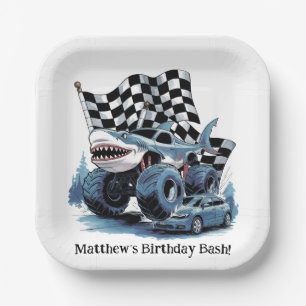 Shark Attack Monster Truck Birthday Bash Paper Plate