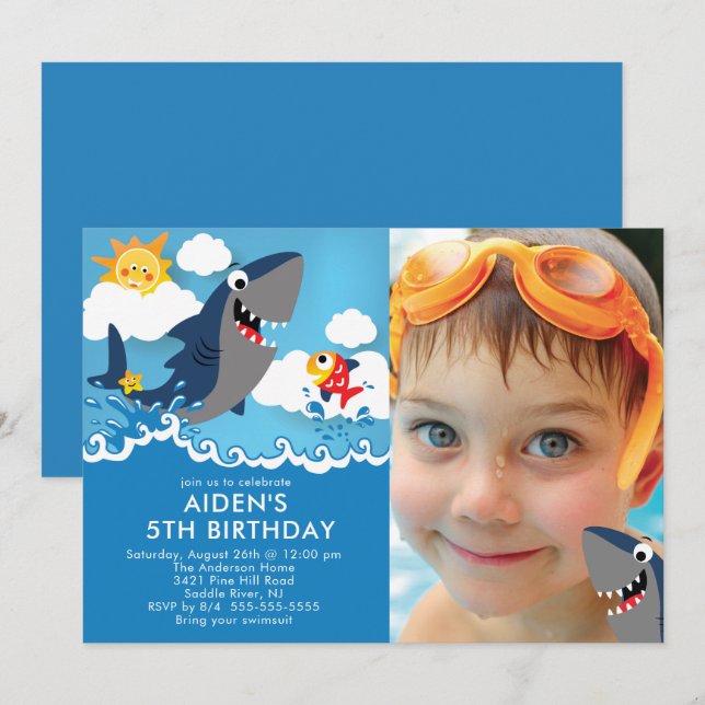 Shark Attack Pool Birthday Invitation (Front/Back)