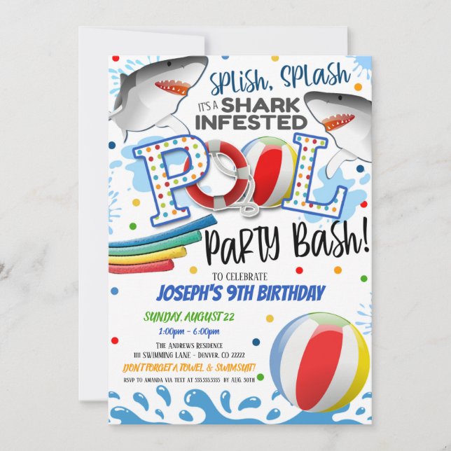 Shark Attack Pool Party Invitation (Front)