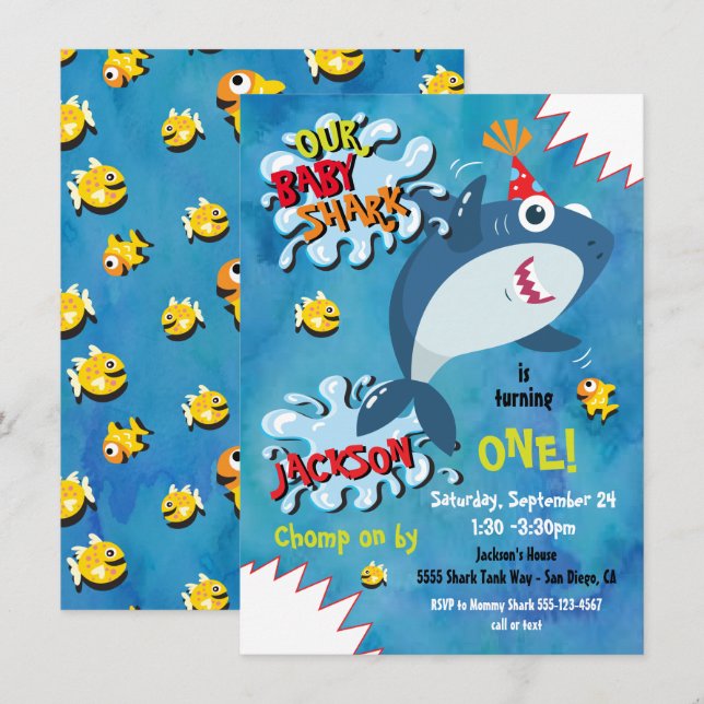Shark Baby Birthday Party invitation (Front/Back)