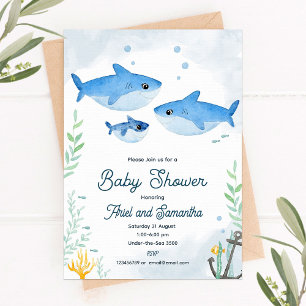 Shark baby shower invitation with two moms
