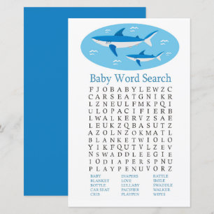 Shark Baby Shower Word Search Game