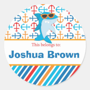 Shark Back to School Personalized Round Stickers