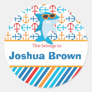 Shark Back to School Personalized Round Stickers