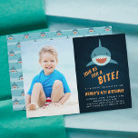 Shark Bait | Birthday Party Photo Invitation<br><div class="desc">Cool shark themed birthday party invitations feature a smiling shark swimming in a dark blue sea, with "join us for a bite" beneath. Personalize with your fin-tastic birthday party details beneath. Invitations reverse to a matching shark pattern. Perfect for beach parties, pool parties and summer celebrations, you can add a...</div>