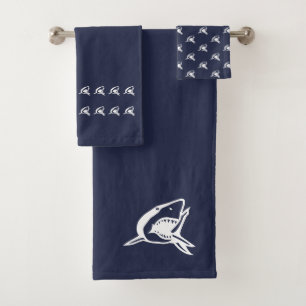 shark Bathroom Ocen Blue and white Bath Towel Set