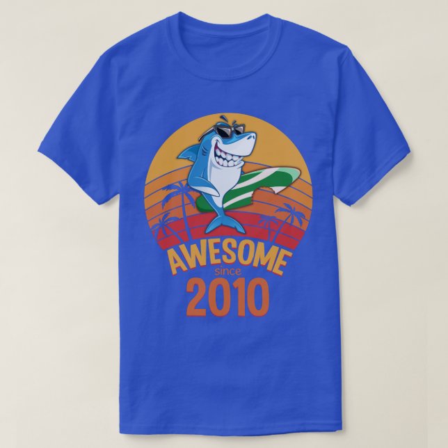 Shark Birthday AA Years Old Surf Awesome Since AAA T-Shirt (Design Front)