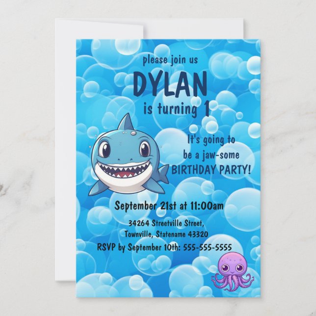 Shark Birthday First Bday Ocean Kids Party Invitation (Front)