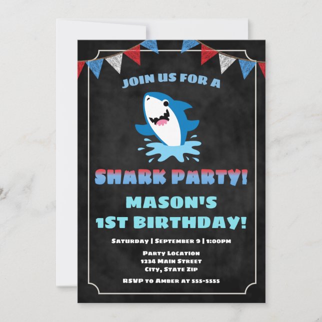 Shark Birthday Invitation Baby Shark (Front)