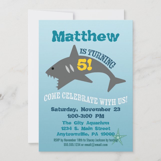 Shark Birthday Invitation Boy Aquarium Invite (Front)