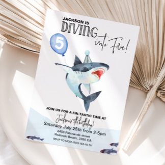 Shark Birthday invitation - Dive into FIVE