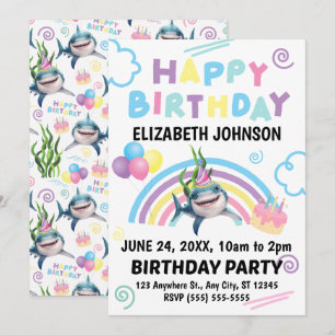 Shark Birthday Invitation in White