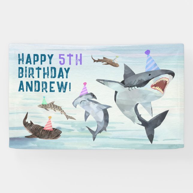 Shark Birthday Invitation Pool Party Banner (Horizontal)