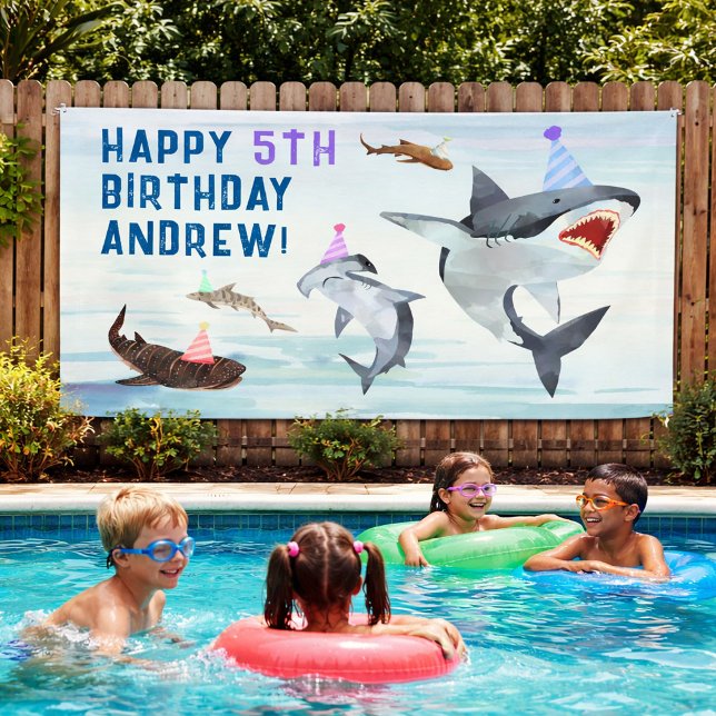 Shark Birthday Invitation Pool Party Banner (Creator Uploaded)