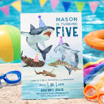 Shark Birthday Invitation Pool Party Kids Birthday<br><div class="desc">Invite everyone to swim on over with these great shark birthday party designs! This design features a school of festive birthday sharks all wearing fun party hats! Easily edit the age and wording with your birthday party information. 

See the entire collection for more matching items!</div>