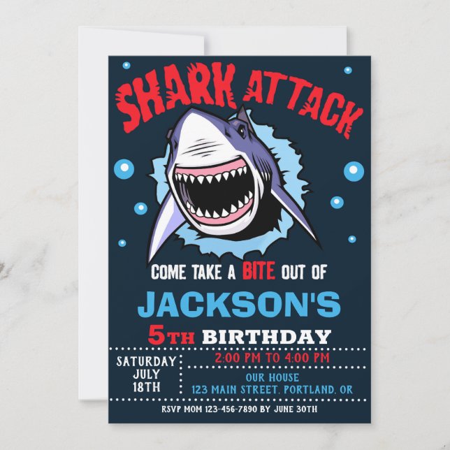 Shark Birthday Invitation - Shark Attack Party (Front)