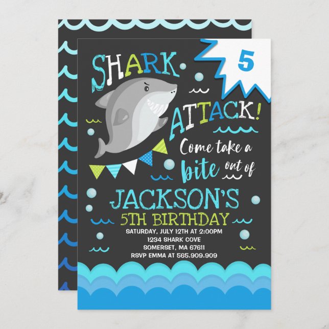 Shark Birthday Invitation Shark Pool Party (Front/Back)