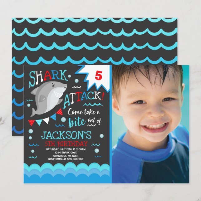Shark Birthday Invitation Shark Pool Party (Front/Back)