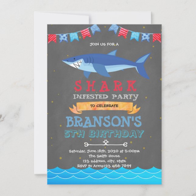 Shark Birthday Party invitation (Front)