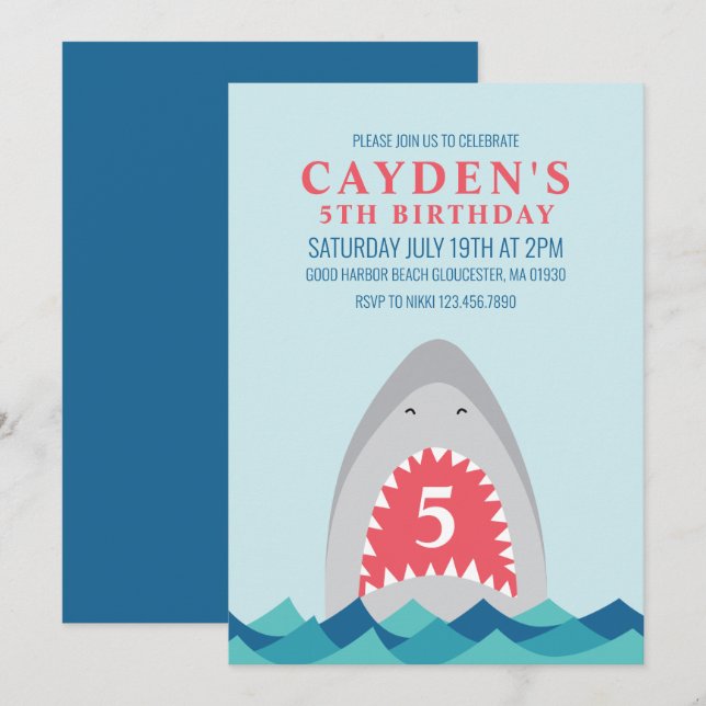 Shark birthday Party Invitation (Front/Back)
