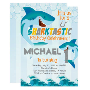 shark birthday invitations announcements zazzle ca