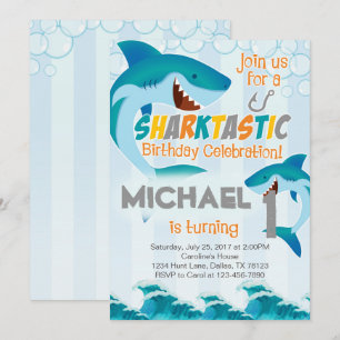 Shark Birthday Party Invitation Boy Summer