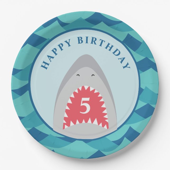 Shark birthday Party Paper Plate (Front)
