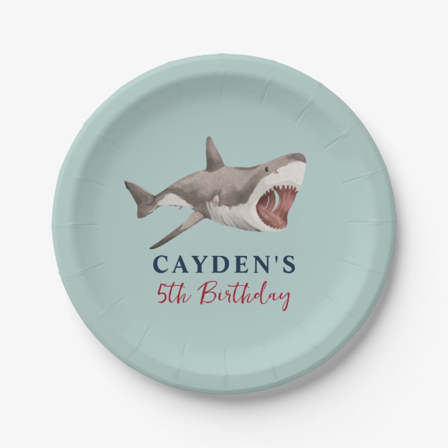 Shark birthday Party Paper Plate (Front)
