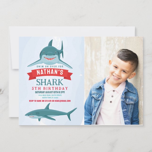 Shark Birthday Party Swimming Photo Invitation (Front)