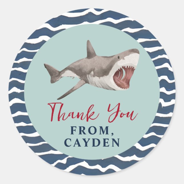 Shark birthday Party Thank You Classic Round Sticker (Front)