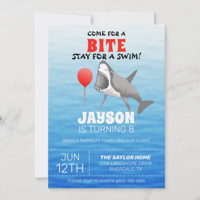 Shark Birthday Pool Party Invitation (Front)