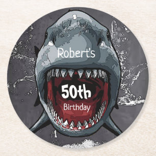 Shark Birthday, Shark Attack, Round Paper Coaster