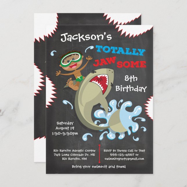 Shark Birthday Swimming Pool Party Invitations (Front/Back)