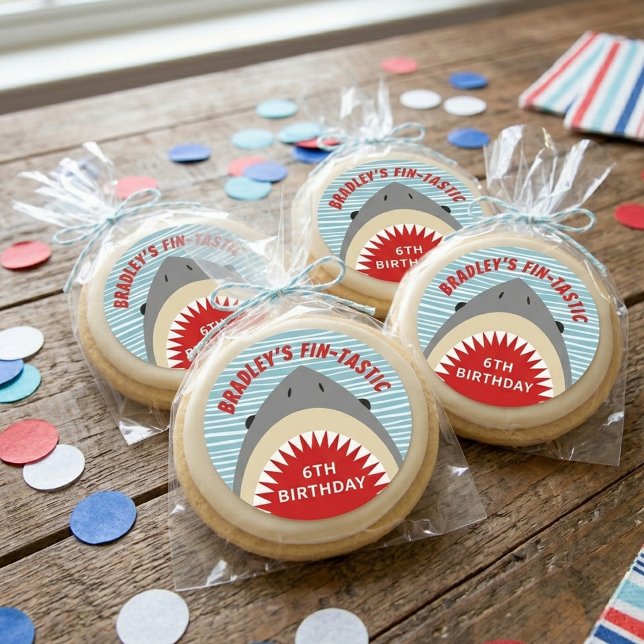 Shark Bite Any Age Birthday Party Classic Round Sticker (Creator Uploaded)