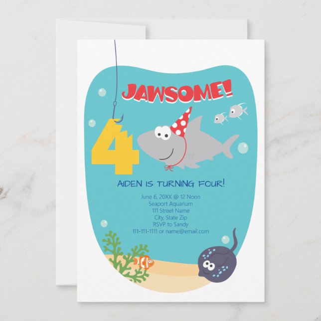 Shark Bite Fourth Birthday Invitation (Front)
