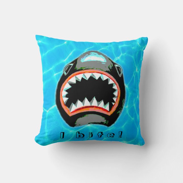Shark Bite Watercolor  Illustration Throw Pillow (Front)