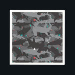 Shark Black & Teal Camouflage Pattern Paper  Napkin<br><div class="desc">Add a "bite" of fun to your party these cool (yet scary!) shark camouflage pattern paper napkins The black, gray and teal colouring gives the print a fun and fresh underwater feel. But beware of that pop of red added in for extra scare! Matching items can be found in our...</div>
