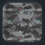 Shark Black & Teal Camouflage Pattern Paper Plate<br><div class="desc">Add a "bite" of fun to your party these cool (yet scary!) shark camouflage pattern paper plates. The black, gray and teal colouring gives the print a fun and fresh underwater feel. But beware of that pop of red added in for extra scare! Matching items can be found in our...</div>