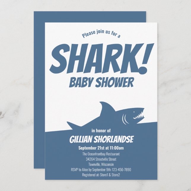 Shark Blue Baby Shower Invitation (Front/Back)