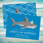 Shark Blue Cool Kids Birthday Party  Invitation<br><div class="desc">This fun kids birthday party invitation features a shark illustration with a bold blue background and casual,  distressed fonts. It's a great choice for a boys birthday party. See the collection for coordinating items!</div>