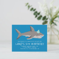 Shark Blue Cool Kids Birthday Party Invitation
