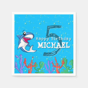 Shark Blue Ocean Kids Any Age Birthday Napkin