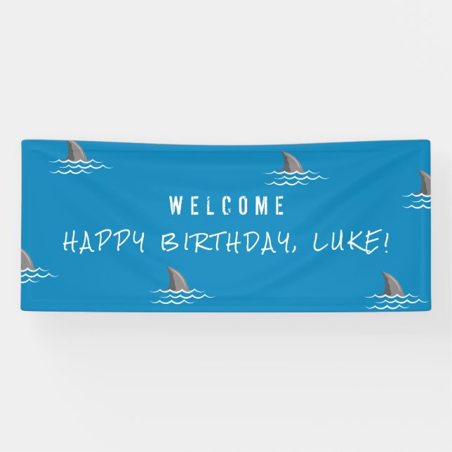 Shark Blue Underwater Kids Birthday Party Banner (Horizontal)