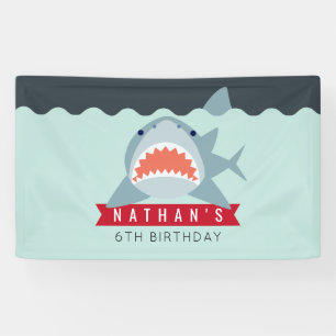 Shark Boy Navy Blue Pool Bannière Anniversaire